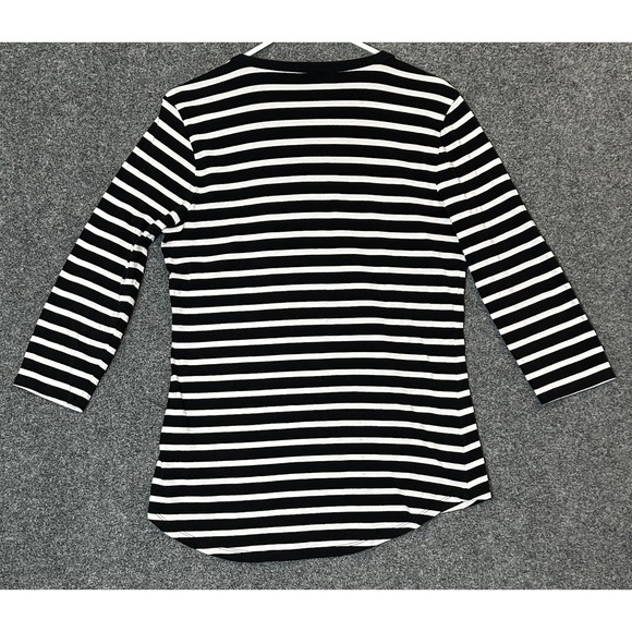 Michael Kors Women's 3/4 Sleeve Black/White Stripe Top - Picture 5 of 10